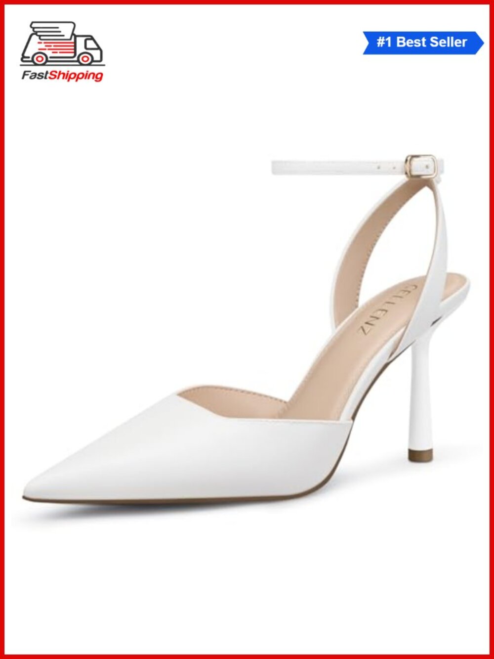 ✨Women Stiletto Heel Pumps Closed Toe Strappy High Heels Faux Leather Formal
